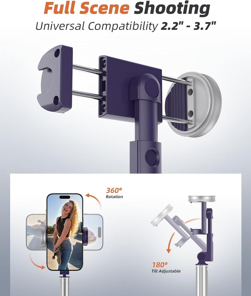 Vimose 62" Phone Tripod & Selfie Stick, Tripod for iPhone with Remote, All-in-1 Cell Phone Stand, Portable, Extendable Stand for Selfies Video Recording Vlog, Compatible with iPhone Android (Purple) - Image 5